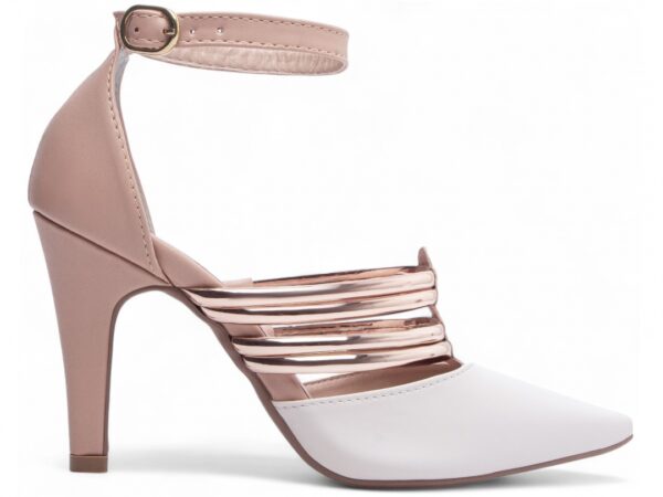 Sapato Scarpin Feminino Branco Rose Salto Alto- 66082A - Imagem 5
