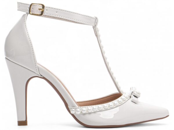 Sapato  Scarpin Feminino Branco Salto Alto Pérolas -66058G - Imagem 5