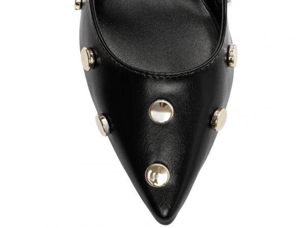 Sapato Scarpin Preto Dourado Salto Alto Elegante - Imagem 6