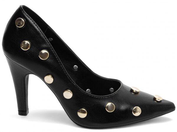 Sapato Scarpin Preto Dourado Salto Alto Elegante