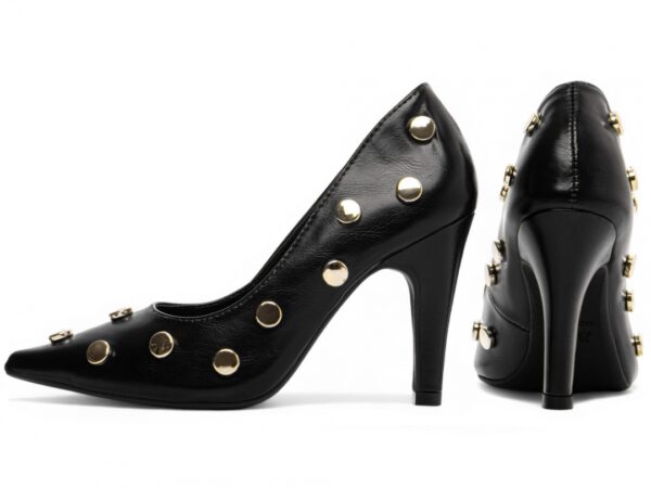 Sapato Scarpin Preto Dourado Salto Alto Elegante - Imagem 2