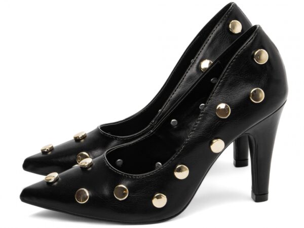 Sapato Scarpin Preto Dourado Salto Alto Elegante - Imagem 3