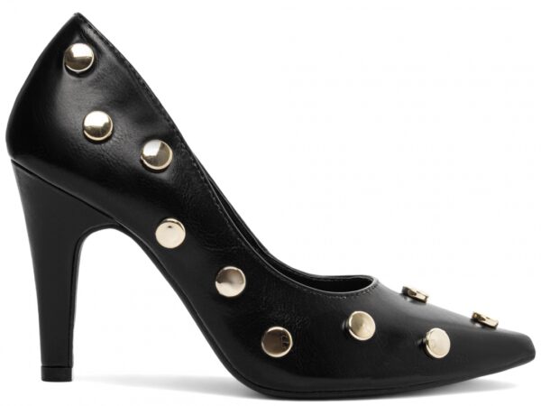 Sapato Scarpin Preto Dourado Salto Alto Elegante - Imagem 5